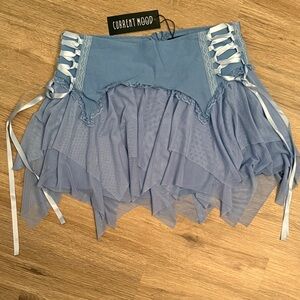 Current Mood Blue Layered Lace-Up Tulle Mini Skirt